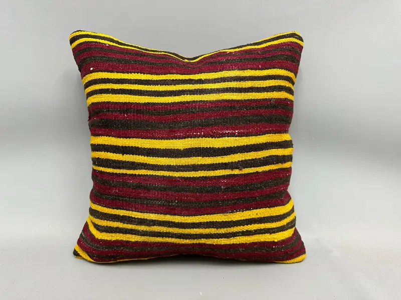 Pillow Cover, 20x20 Yellow Pillow Cover, Throw Kilim Pillow, Vintage Pillow, Kilim Cushion Sham, Handmade Rug Seat Pillow Cover - 4
