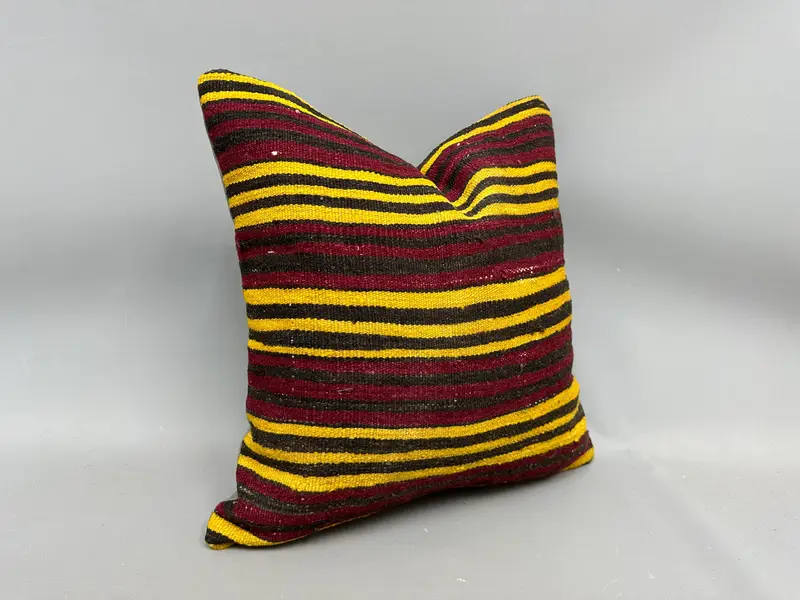 Pillow Cover, 20x20 Yellow Pillow Cover, Throw Kilim Pillow, Vintage Pillow, Kilim Cushion Sham, Handmade Rug Seat Pillow Cover - 2