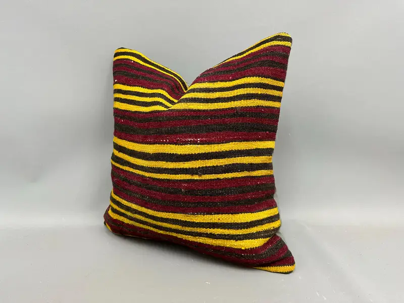 Pillow Cover, 20x20 Yellow Pillow Cover, Throw Kilim Pillow, Vintage Pillow, Kilim Cushion Sham, Handmade Rug Seat Pillow Cover - 3