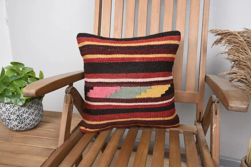 Vintage Gift Southwestern Pillow Sham, Red 16x16 inch Striped Square Pillow Cover - 1