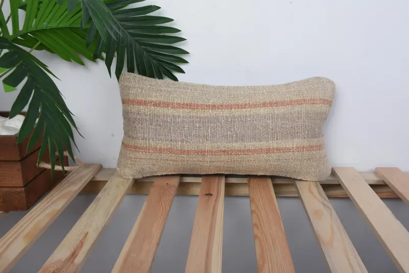 Kilim Pillow, Cozy Throw Pillow Case, Pillow Sham, 8x16 Beige Cushion Cover, Garden Cushion, Interior Designer Pillow, Antique Pillows - 1