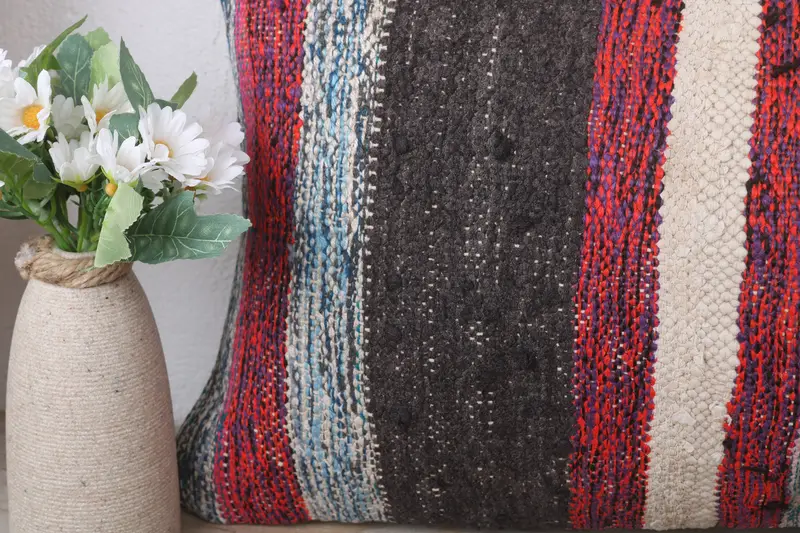 Bolster Throw Cushion Case, Boho Pillow Sham Cover, Interior Designer Pillow, Turkish Kilim Pillow, Pillow Cover, 12x24 Red Pillow Case - 3