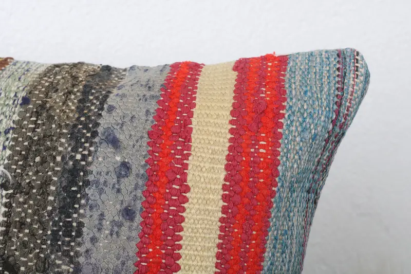 Bolster Throw Cushion Case, Boho Pillow Sham Cover, Interior Designer Pillow, Turkish Kilim Pillow, Pillow Cover, 12x24 Red Pillow Case - 5