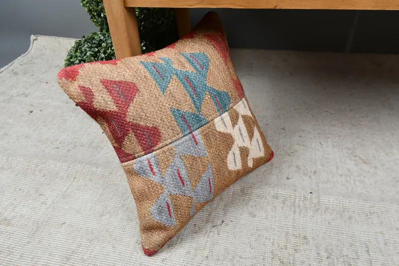 Vintage Pillow Case, Kilim Cushion Sham, Pillow for Sofa, Traditional Pillow Cover, Cushion, Vintage Pillow, 16x16 Brown Pillow Case - 7