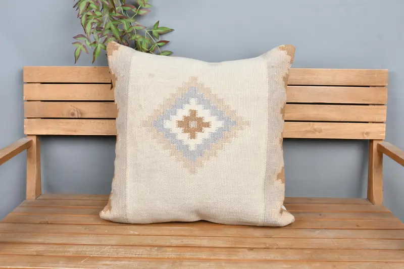 Throw Kilim Pillow, Interior Designer Pillow, 24x24 White Pillow Cover, Square Throw Pillow Sham, Pillow Case, Vintage Kilim Throw Pillow - 6