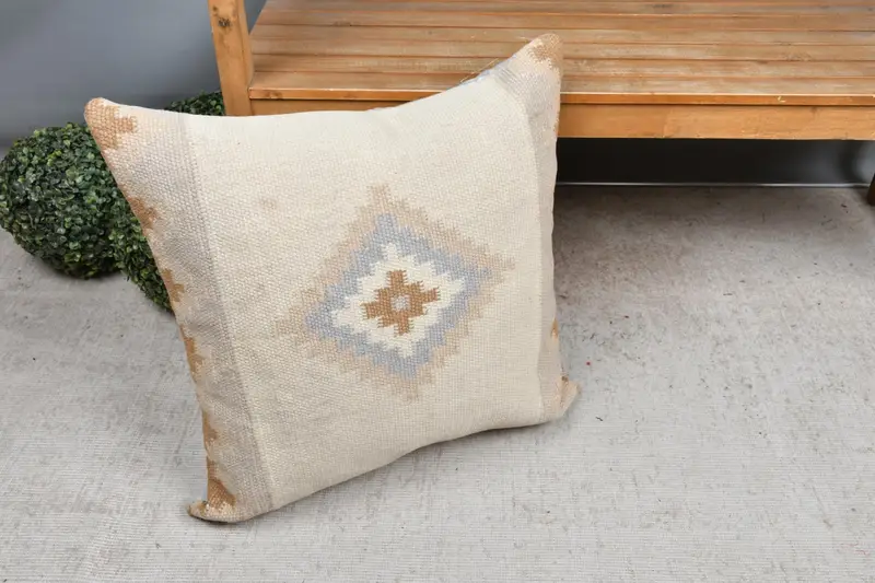 Throw Kilim Pillow, Interior Designer Pillow, 24x24 White Pillow Cover, Square Throw Pillow Sham, Pillow Case, Vintage Kilim Throw Pillow - 7
