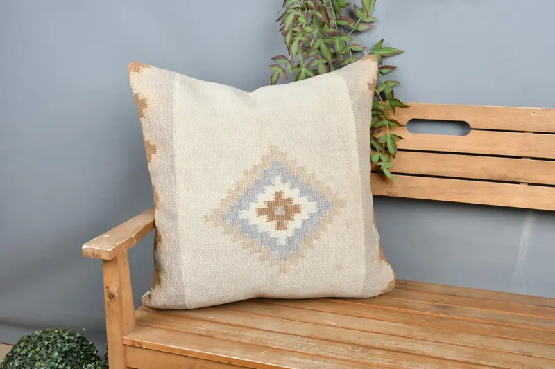 Throw Kilim Pillow, Interior Designer Pillow, 24x24 White Pillow Cover, Square Throw Pillow Sham, Pillow Case, Vintage Kilim Throw Pillow - 1