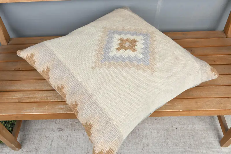 Throw Kilim Pillow, Interior Designer Pillow, 24x24 White Pillow Cover, Square Throw Pillow Sham, Pillow Case, Vintage Kilim Throw Pillow - 2