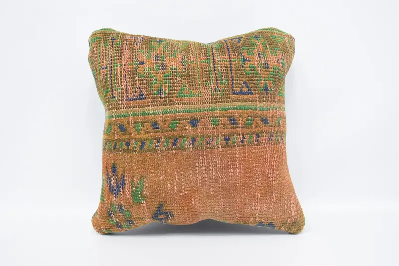 Handgefertigtes 16x16 Orange & Grün Hanf Kissen, Vintage HaustierPortrait Kissen