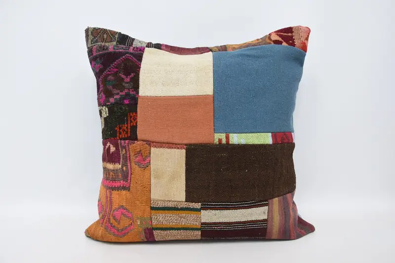 Handgefertigtes blau-weißes Wurfkissen, besticktes Vintage-Kissen