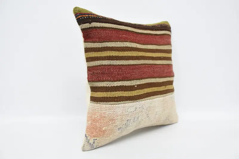 Sustainable Pillow Case, Antique Pillows, Vintage Kilim Pillow, Couch Cushion Cover, Pillow Case, Turkish Kilim Pillow, 18x18 Red Cushion Case - 3