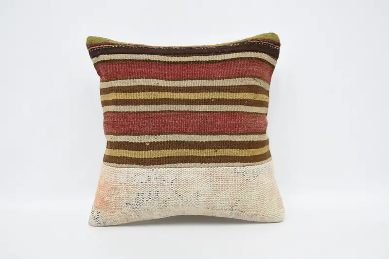 Sustainable Pillow Case, Antique Pillows, Vintage Kilim Pillow, Couch Cushion Cover, Pillow Case, Turkish Kilim Pillow, 18x18 Red Cushion Case - 1
