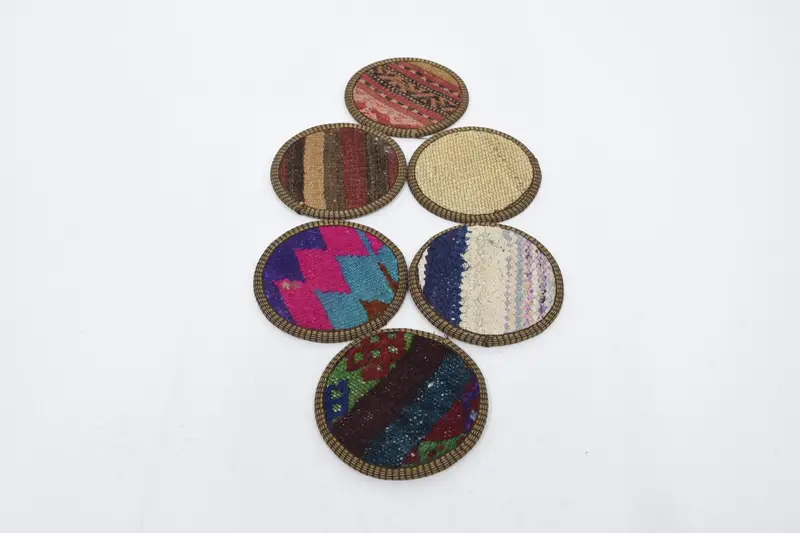 Bohemian Round Coaster, Blue and Brown Non-Slip Coaster
