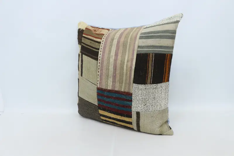 Handmade Pillow, Pillow for Sofa, Turkish Kilim Pillow, Retro Cushion Case, Ethnical Kilim Rug Pillow, 28x28 Beige Pillow Sham, Cushion - 4