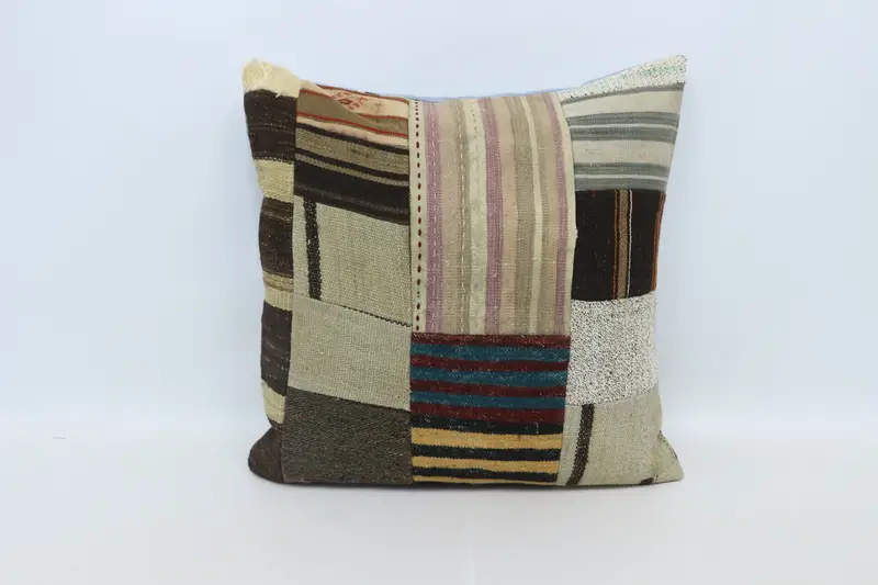 Handmade Pillow, Pillow for Sofa, Turkish Kilim Pillow, Retro Cushion Case, Ethnical Kilim Rug Pillow, 28x28 Beige Pillow Sham, Cushion - 1