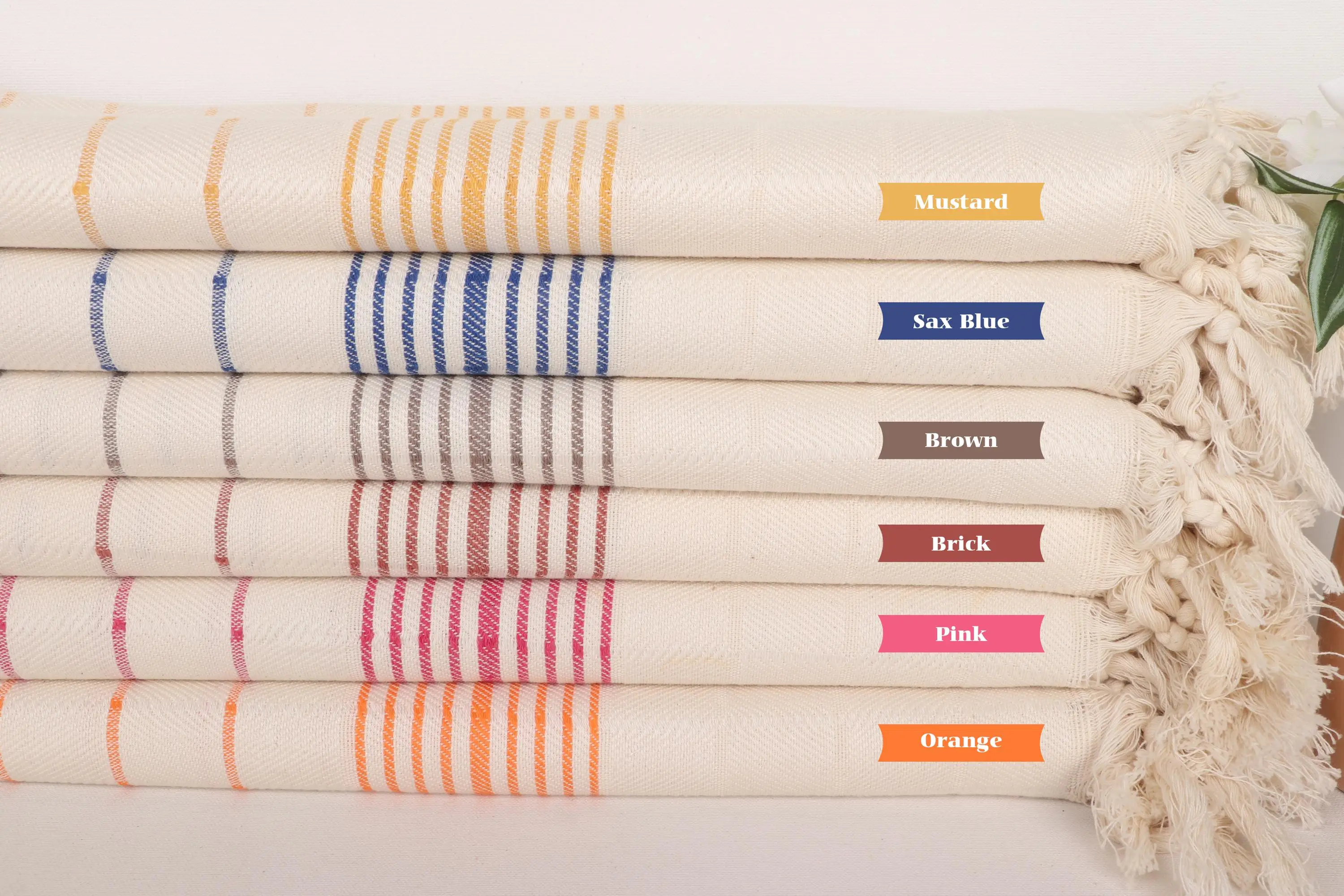 Cotton Towel Personalized Organic Bath, Striped Beige, 40x71 Inches - 1