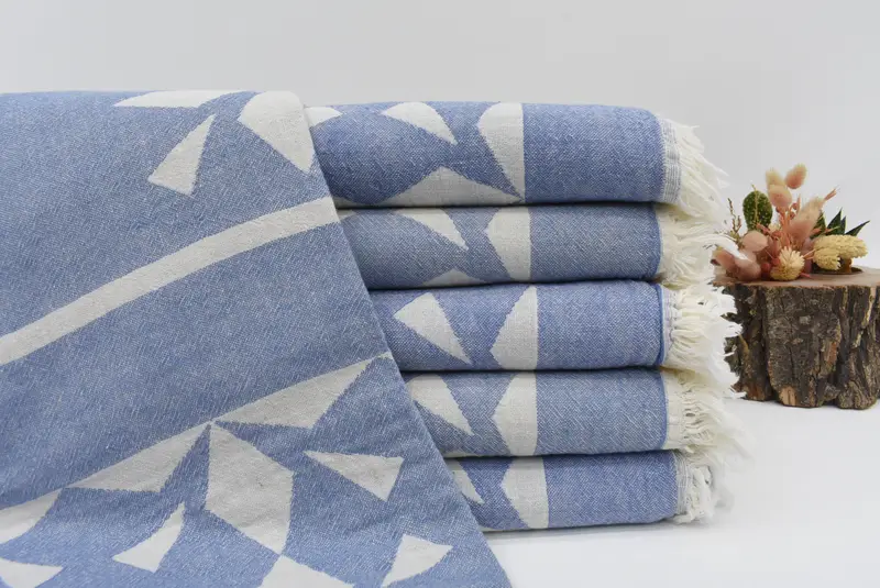 Turkish Beach Towel Dark Blue White 100% Cotton 66x36 Inches