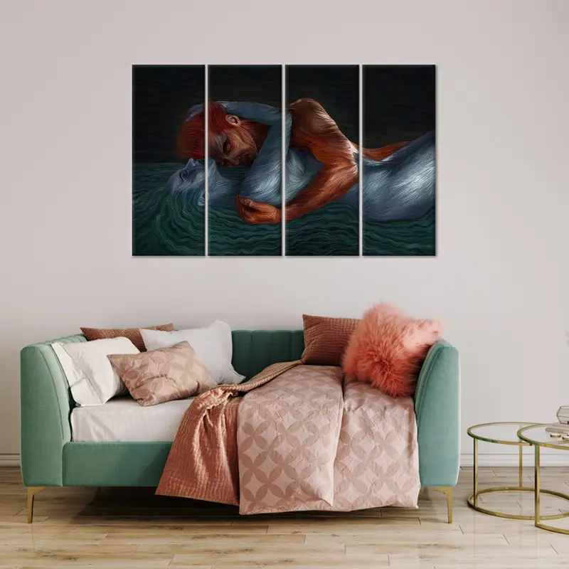 Sarılıyor çift sanat, çift tuval, yatak odası sanat dekoru, erotik duvar sanatı, şehvetli tuval sanatı, ateş ve su, modern sanat dekoru, duvar sanatı dekoru - 3