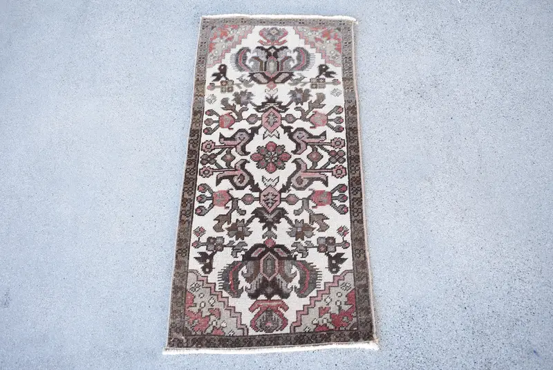 Vintage 1,5x3 ft kleiner Teppich, türkischer Teppich, Oushak Beige Südwestteppich - 1