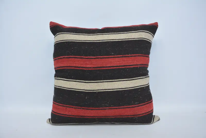 Rot-braun gestreiftes Kissen, Vintage besticktes Kissen