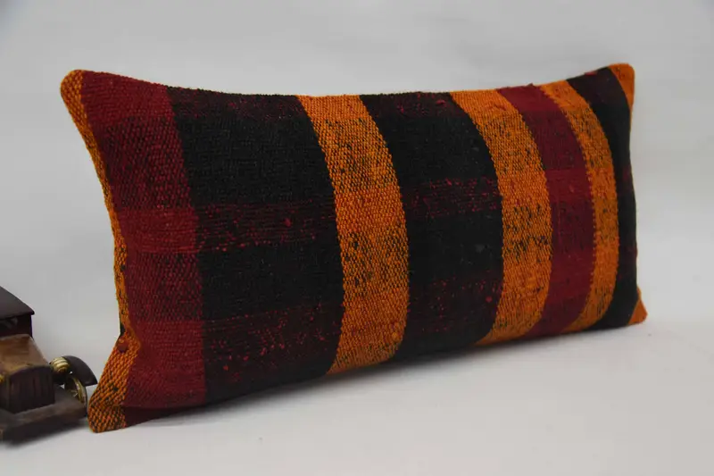 Cushion, Turkish Kilim Pillow, 12x24 Orange Cushion Cover, Interior Designer Pillow, Vintage Pillow, Vintage Kilim Pillow Cushion Cover - 2