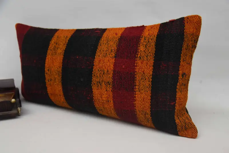 Cushion, Turkish Kilim Pillow, 12x24 Orange Cushion Cover, Interior Designer Pillow, Vintage Pillow, Vintage Kilim Pillow Cushion Cover - 3