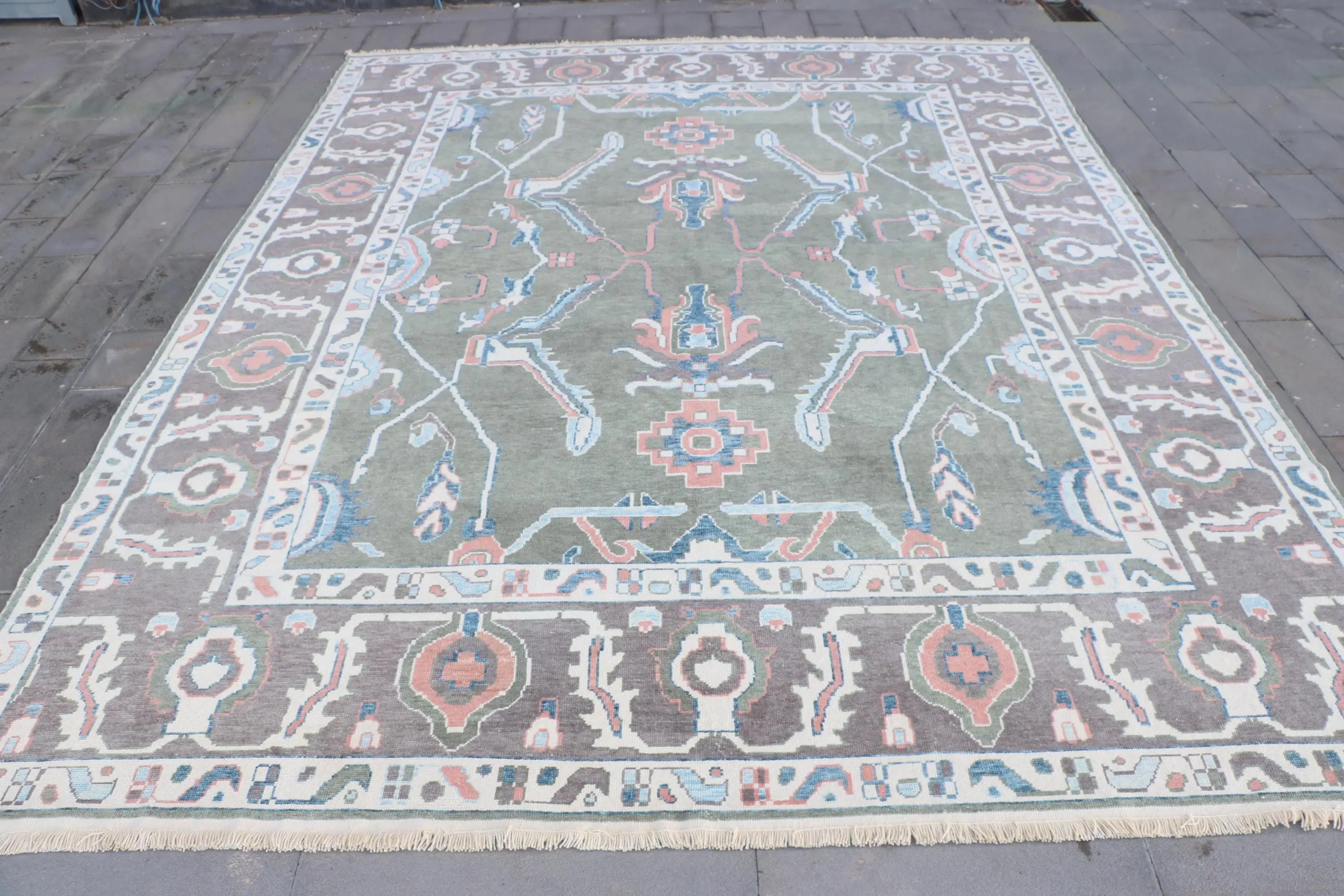 12.9x16.5 ft Rug, Turkish Vintage Rug, Green Wool Rug - 1
