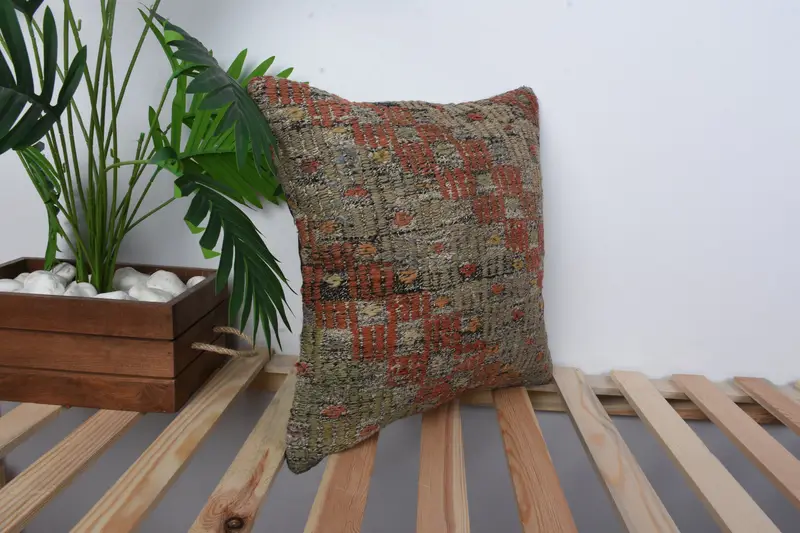 16x16 Red Pillow, Pillow, Outdoor Bolster Pillow Sham, Cotton Cushion, Pillow for Sofa, Kilim Pillow Cover, Handmade Kilim Cushion - 4