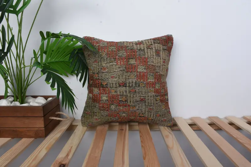 16x16 Red Pillow, Pillow, Outdoor Bolster Pillow Sham, Cotton Cushion, Pillow for Sofa, Kilim Pillow Cover, Handmade Kilim Cushion - 1