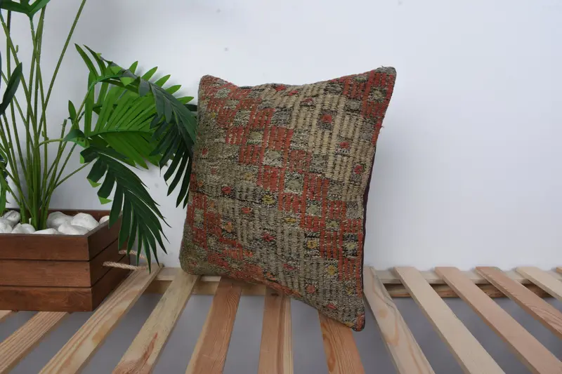 16x16 Red Pillow, Pillow, Outdoor Bolster Pillow Sham, Cotton Cushion, Pillow for Sofa, Kilim Pillow Cover, Handmade Kilim Cushion - 5