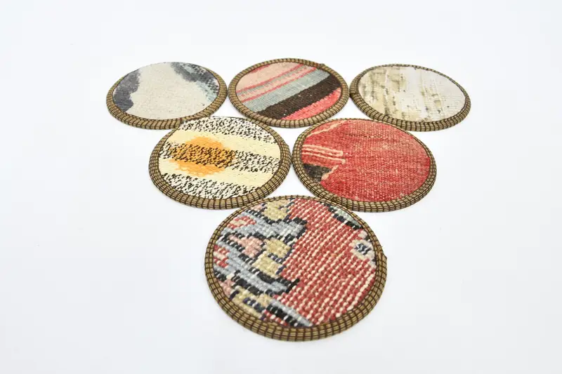 Bohem Yuvarlak Bardak Altlığı, Kahve Fincanları için Kırmızı ve Sarı Bardak Altlıkları