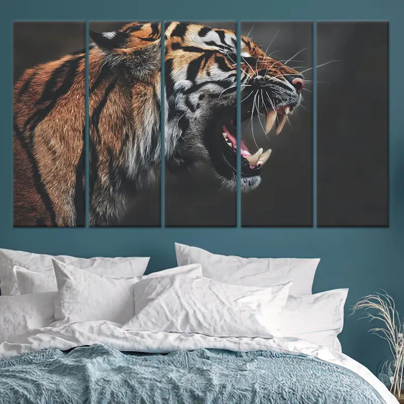 Modern Kaplan Yaban Hayatı Kanvası: Man Cave Dekoru, Loft Hediyesi