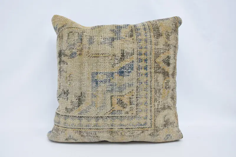 Bench Pillow Sham, Sofa Pillow, Vintage Pillow, 28x28 Beige Pillow Cover, Cushion, Turkish Pillow, Ethnical Kilim Rug Pillow - 1