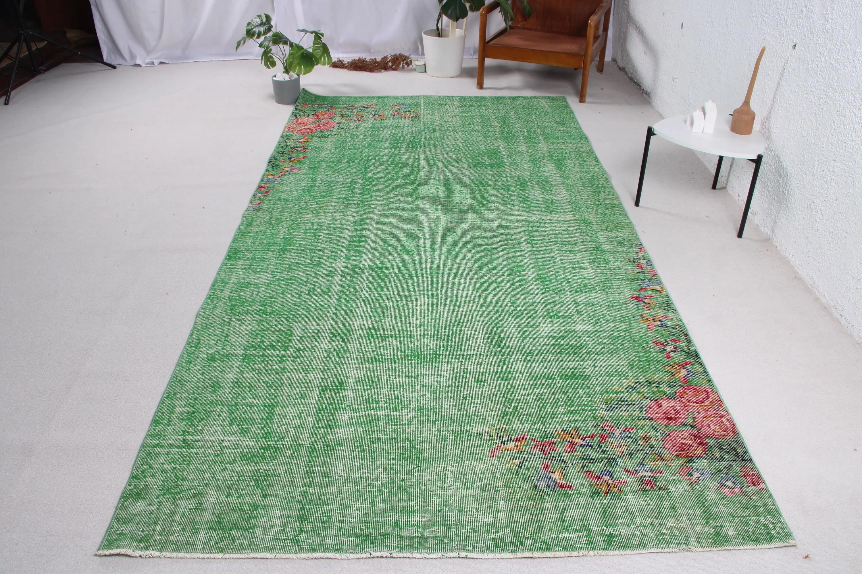 Türk Halısı, 5.2x10.4 ft Büyük Halı, Yeşil Hayvan Baskı Yün Vintage Halı - 1