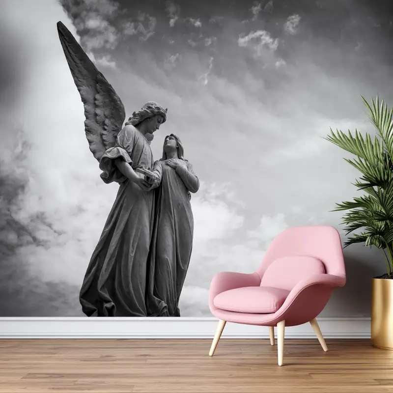 Bright Wall Paper, , Paper Wall Art, Angel Statue Wallpaper, Wall Paper Peel and Stick, Sculpture Wall Mural, - 1
