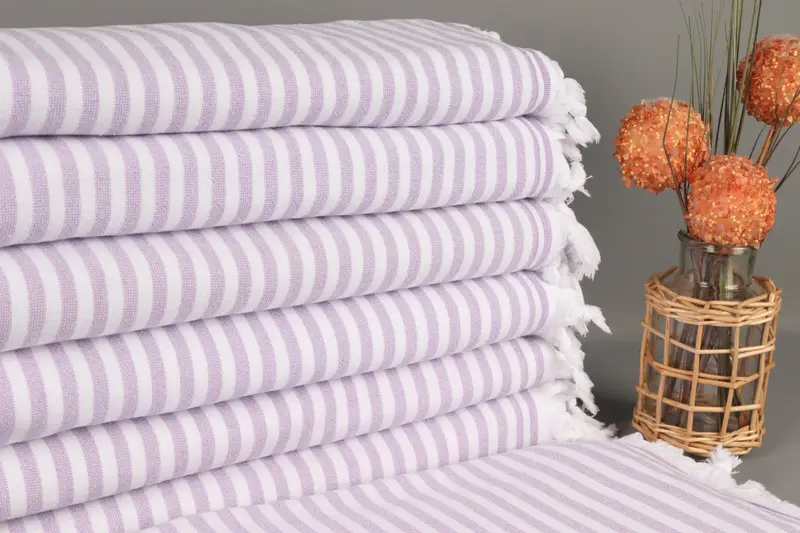 Turkish Towel Organic Cotton Lilac Terry, Striped, 36x71 Inches