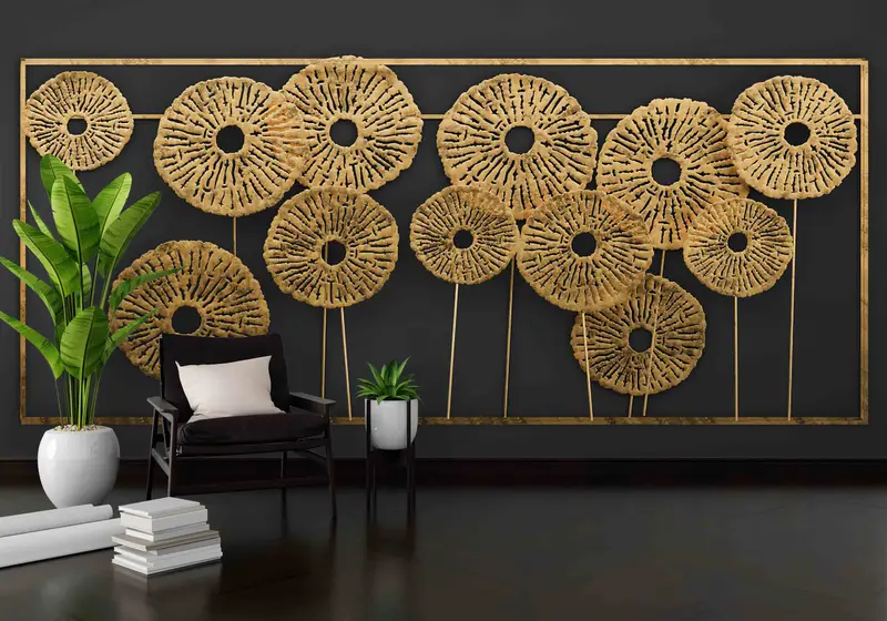 Çağdaş Siyah ve Altın Metalik 3D Efekt Baskılı Duvar Kağıdı