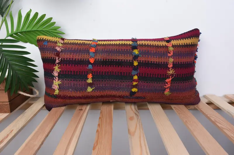Cushion Case, Bench Pillow Case, Farmhouse Pillow Sham, Vintage Pillow, Antique Pillows, Turkish Kilim Pillow, Bench Cushion, 12x24 Red Pillow - 1