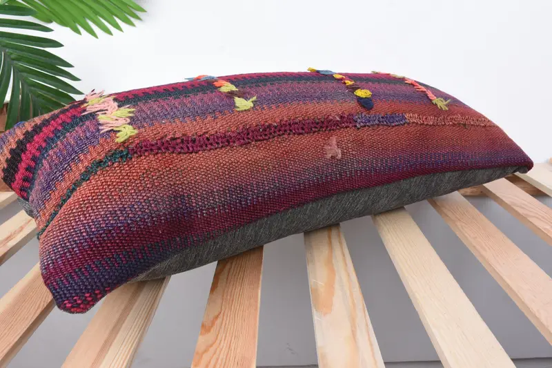 Cushion Case, Bench Pillow Case, Farmhouse Pillow Sham, Vintage Pillow, Antique Pillows, Turkish Kilim Pillow, Bench Cushion, 12x24 Red Pillow - 6