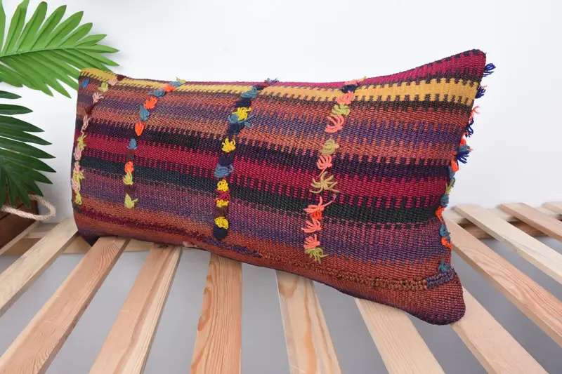 Cushion Case, Bench Pillow Case, Farmhouse Pillow Sham, Vintage Pillow, Antique Pillows, Turkish Kilim Pillow, Bench Cushion, 12x24 Red Pillow - 4