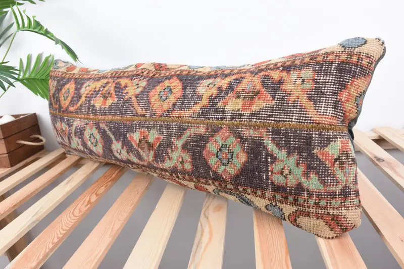 Turkish Kilim Pillow, Accent Throw Pillow Case, 12x36 Purple Pillow, Handmade Kilim Cushion, Kilim Cushion Sham, Pattern Throw Cushion, Cushion - 5