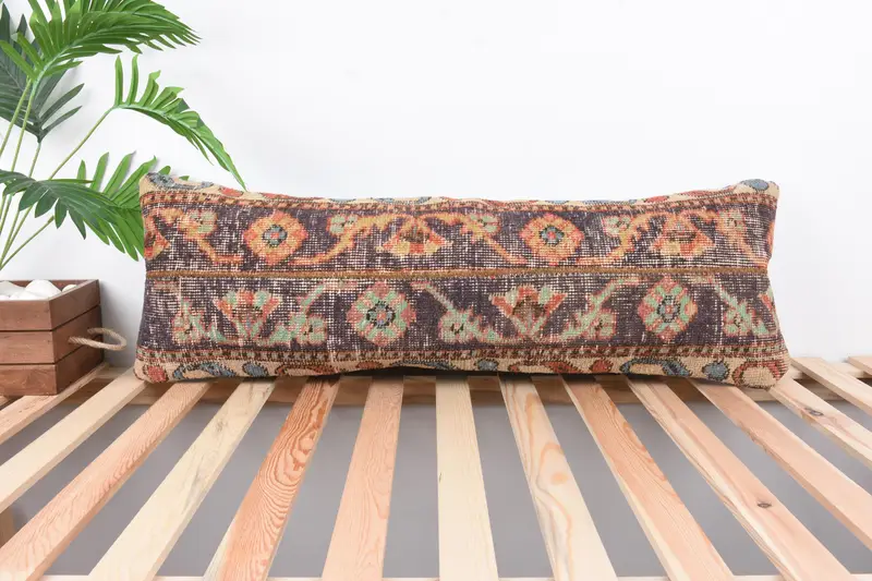 Turkish Kilim Pillow, Accent Throw Pillow Case, 12x36 Purple Pillow, Handmade Kilim Cushion, Kilim Cushion Sham, Pattern Throw Cushion, Cushion - 1