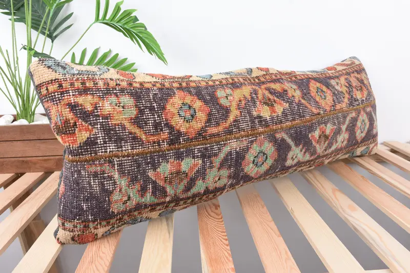 Turkish Kilim Pillow, Accent Throw Pillow Case, 12x36 Purple Pillow, Handmade Kilim Cushion, Kilim Cushion Sham, Pattern Throw Cushion, Cushion - 4