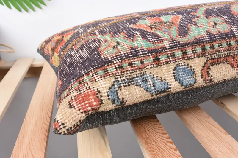 Turkish Kilim Pillow, Accent Throw Pillow Case, 12x36 Purple Pillow, Handmade Kilim Cushion, Kilim Cushion Sham, Pattern Throw Cushion, Cushion - 6
