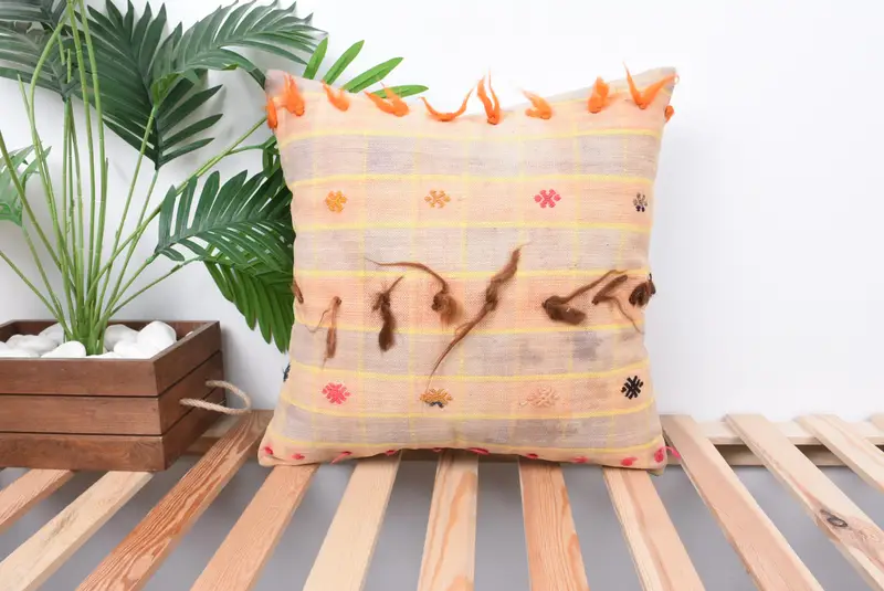 Kilim Cushion Sham, Boho Throw Pillow, Aztec Pillow Case, 18x18 Beige Pillow Cover, Boho Pillow Sham Cover, Cushion Cover, Ethnical Kilim Rug Pillow - 1