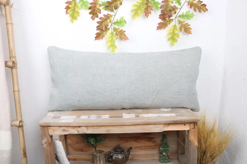 Interior Designer Pillow, Meditation Pillow Sham, Cushion Case, 16x36 Gray Pillow Case, Vintage Kilim Pillow, Chair Pillow Sham, Kilim Cushion Sham - 1