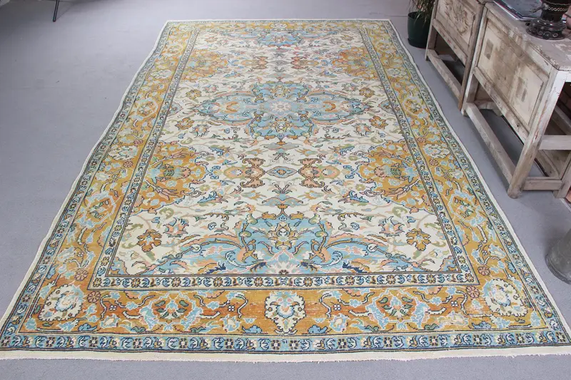 Handmade Moroccan Rug, 5.2x10.6 ft Beige & Yellow