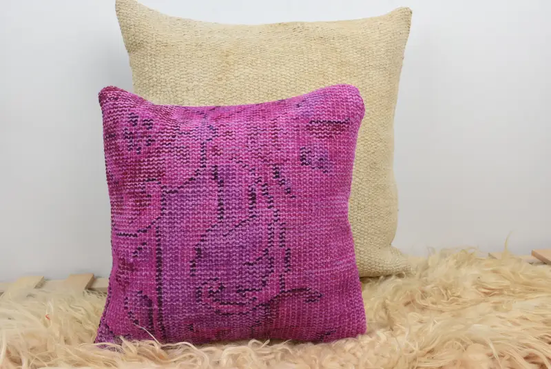 14x14 Purple Pillow Cover, Boho Pillow, Pillow Case, Patio Pillow Cover, Accent Cushion, Cotton Cushion Case, Turkish Kilim Pillow, Pillow for Sofa - 6