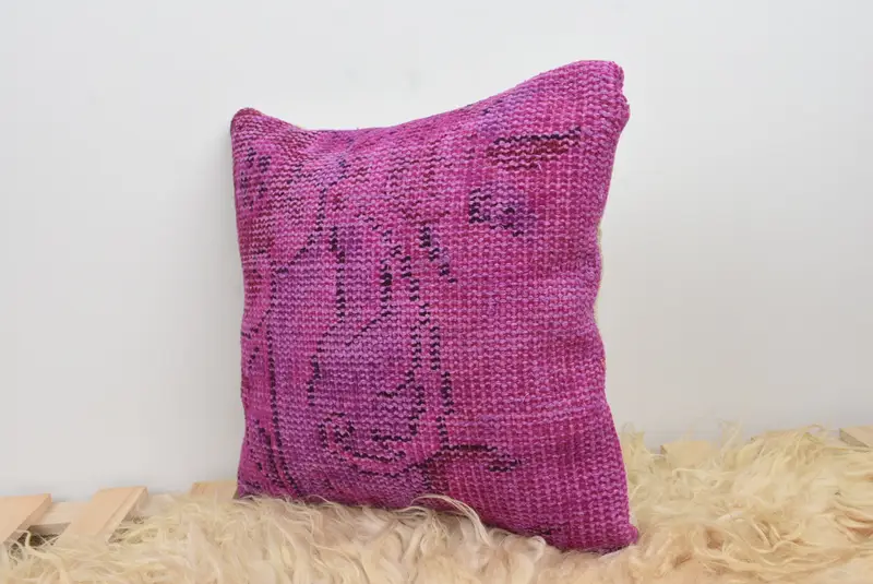 14x14 Purple Pillow Cover, Boho Pillow, Pillow Case, Patio Pillow Cover, Accent Cushion, Cotton Cushion Case, Turkish Kilim Pillow, Pillow for Sofa - 7