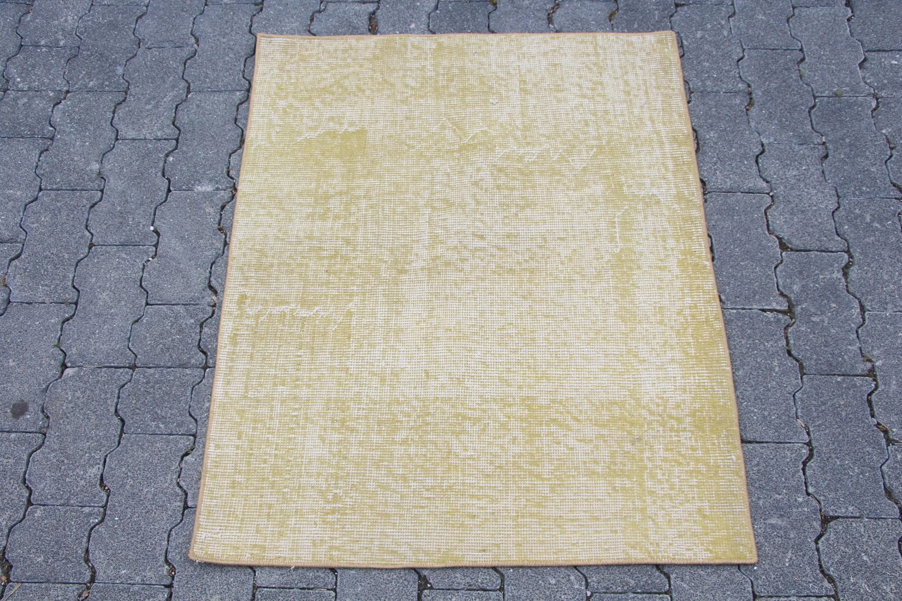 Vintage Turkish Rug, Small 2.5x3.1 ft (75x93 cm) Rug, Yellow Ikat Wool Rug - 1